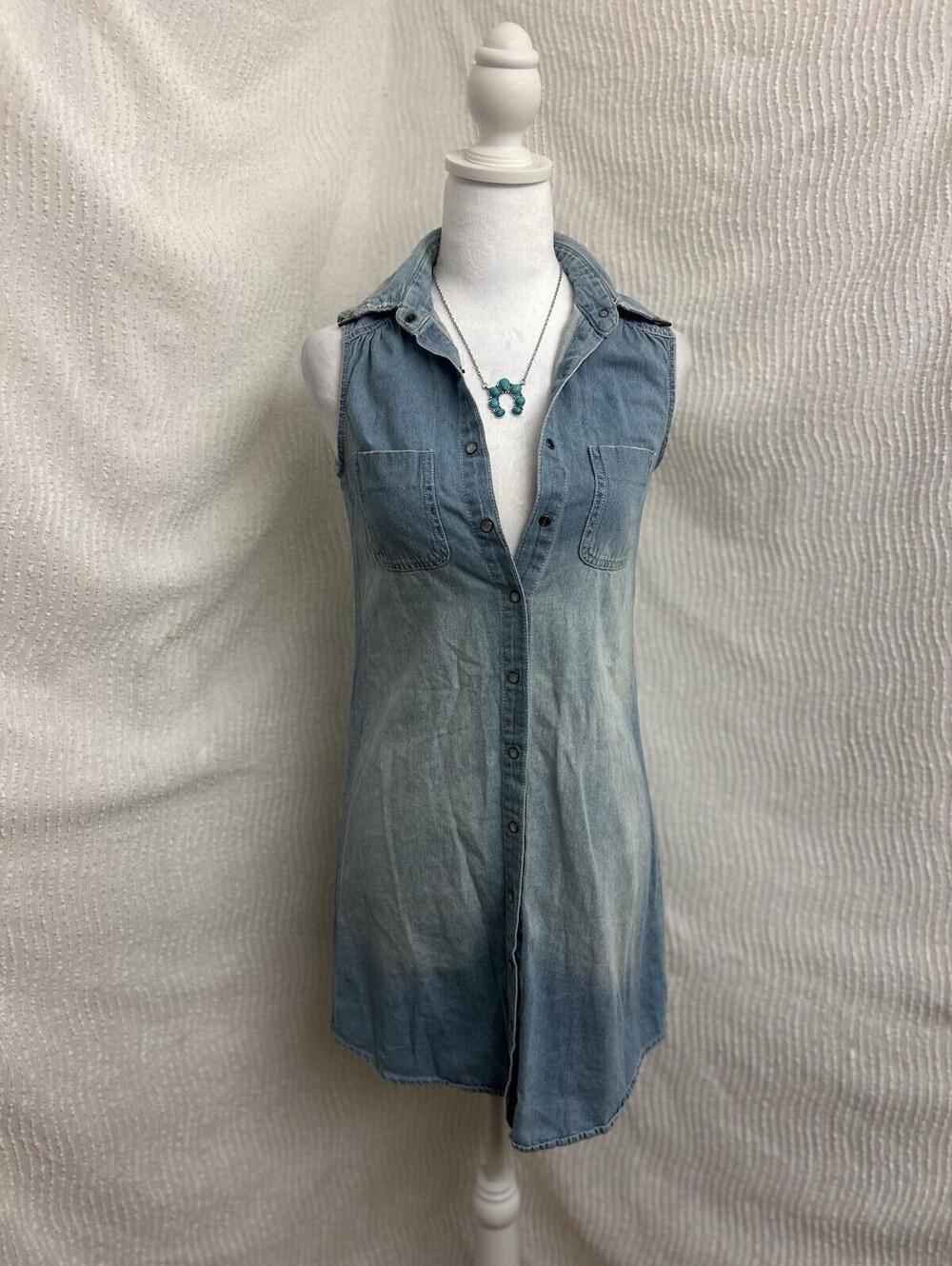 Amisu Denim Western Dress Size 4 Snap Button Blue Jean Country Concert